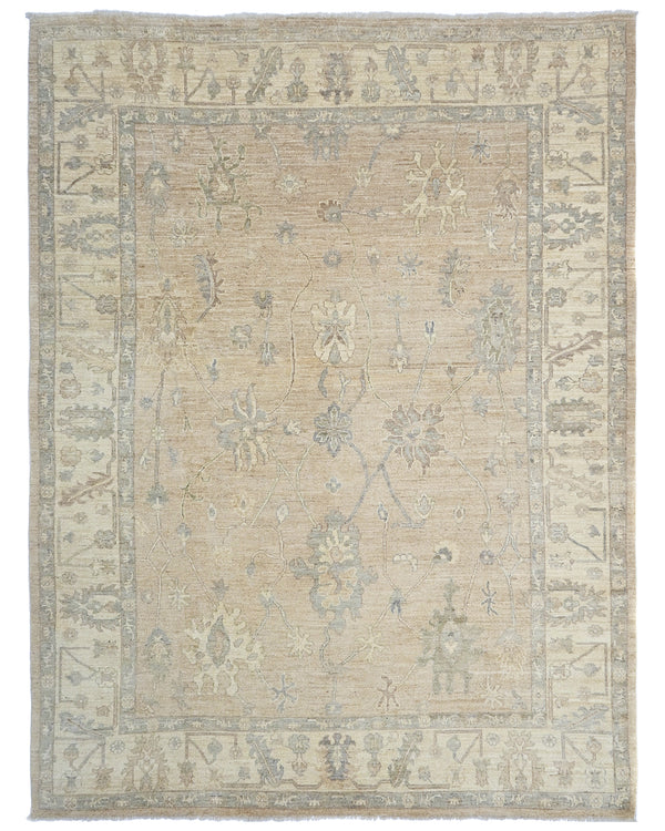 Pastel Brown 9x12 Oushak Turkish Hand Knotted Oriental Veg Dye Wool Rug